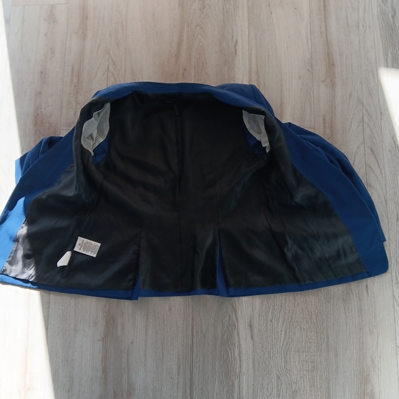 BCBGMaxAzria Chaya Blazer Blue Depth Single Button Collarless Pockets Large - Picture 6 of 15